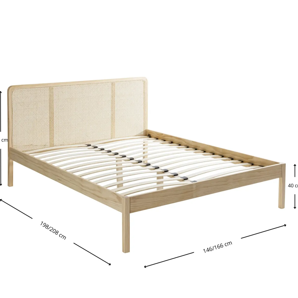 Lit adulte en pin massif tête de lit cannage ANNA - LT17021