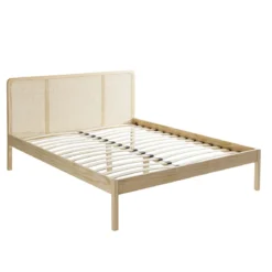 Lit adulte en pin massif tête de lit cannage ANNA - LT17021
