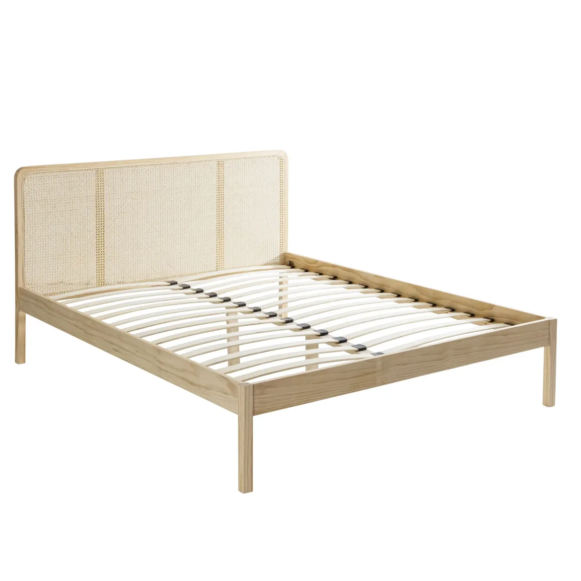 Lit adulte en pin massif tête de lit cannage ANNA - LT17021