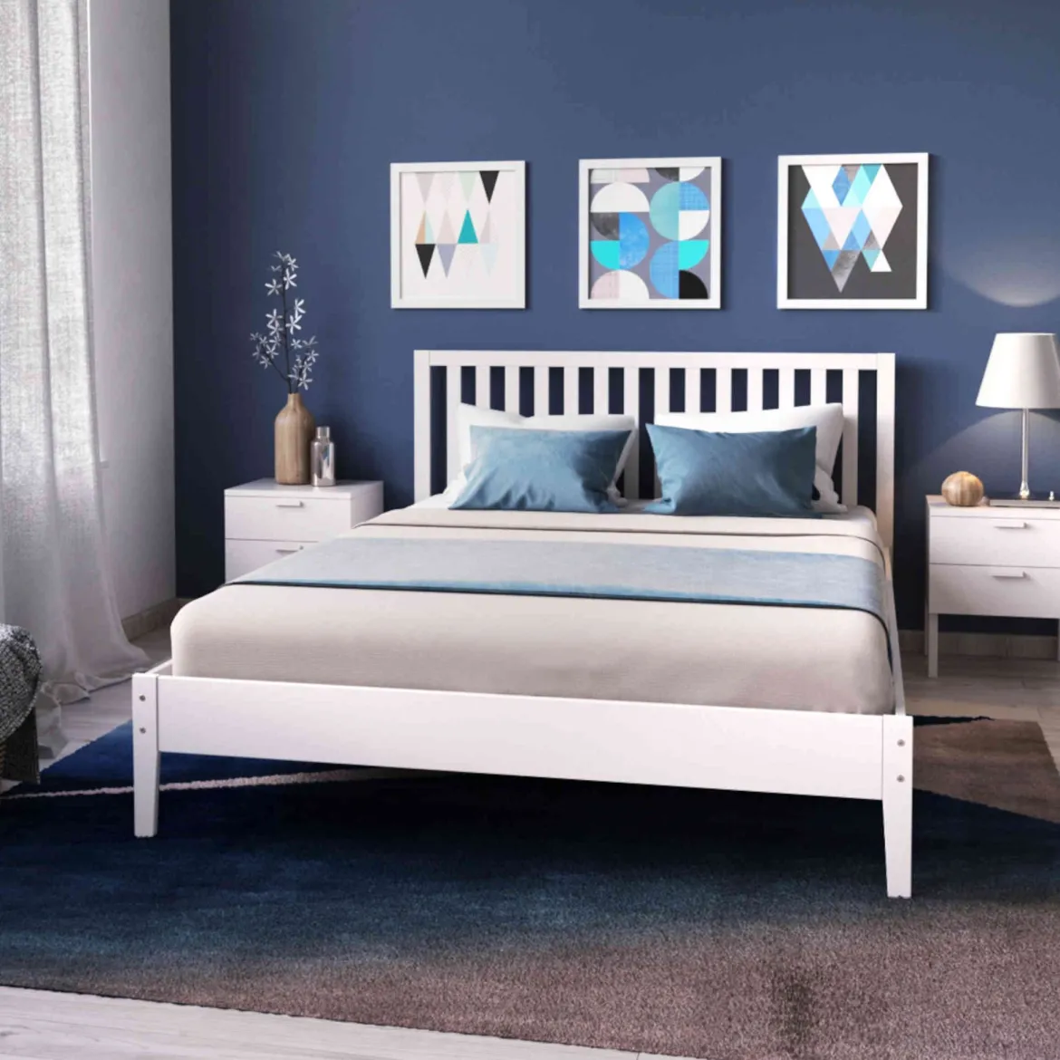 Lit avec tête de lit en bois blanc - LT14008