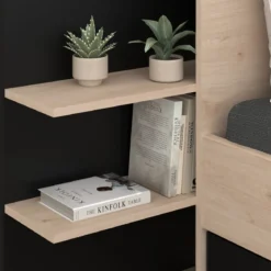 Lit avec tête de lit rangement et tiroir de lit bois naturel et noir