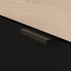 Lit avec tête de lit rangement et tiroir de lit bois naturel et noir