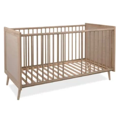 Lit bébé à barreaux en bois imprimé cannage - LT7085