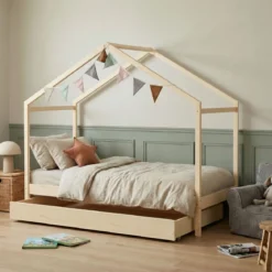Lit cabane enfant avec tiroir en bois 90x190 - LT14006