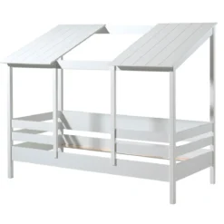 Lit cabane enfant avec toit en bois blanc 90x200