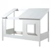 Lit cabane enfant avec toit et fenêtre en bois blanc 90x200