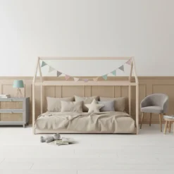 Lit cabane enfant en bois naturel - LT14004