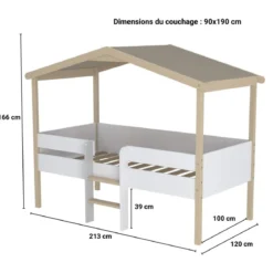 Lit cabane enfant en hêtre massif 90x190 - LT14051