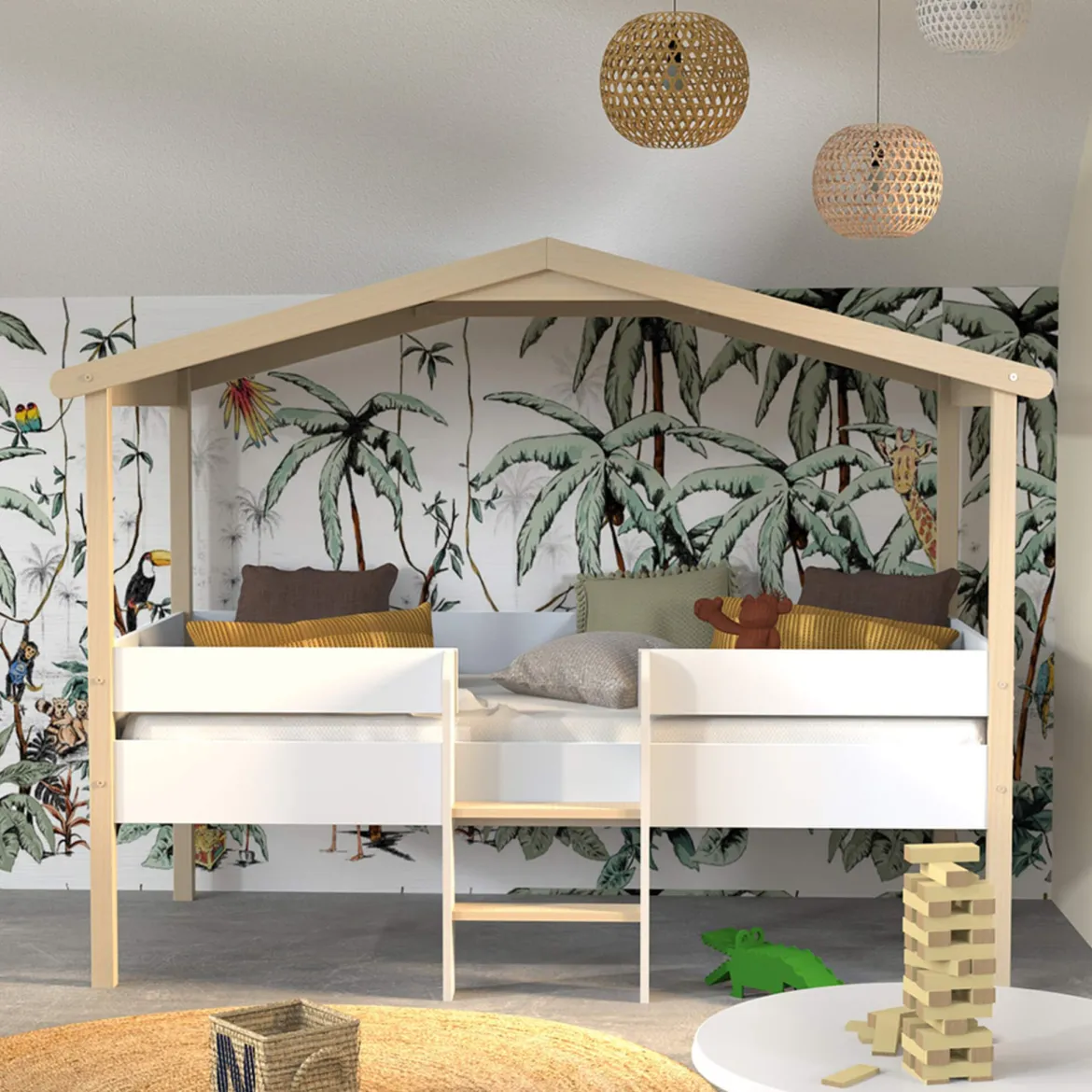 Lit cabane enfant en hêtre massif 90x190 - LT14051