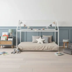 Lit cabane enfant inspiration Montessori en bois blanc - LT14004