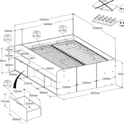 Lit coffre avec multiples rangements 140x190/200