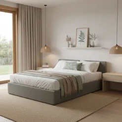 Lit coffre avec tête de lit rembourrée en velours côtelé - LT82002