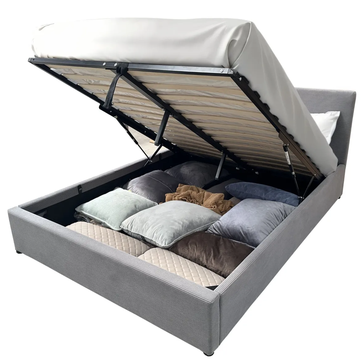 Lit coffre avec tête de lit rembourrée en velours côtelé - LT82002