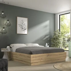 Lit coffre en bois décor chêne Terre de Nuit Teddy