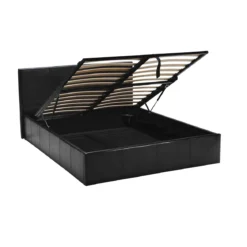 Lit coffre en métal avec revêtement simili cuir noir - LT14020
