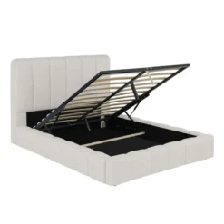 Lit coffre en tissu avec tête de lit beige