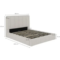 Lit coffre en tissu avec tête de lit beige
