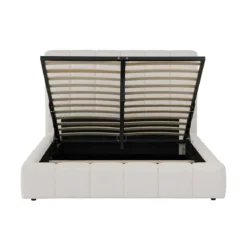Lit coffre en tissu avec tête de lit beige