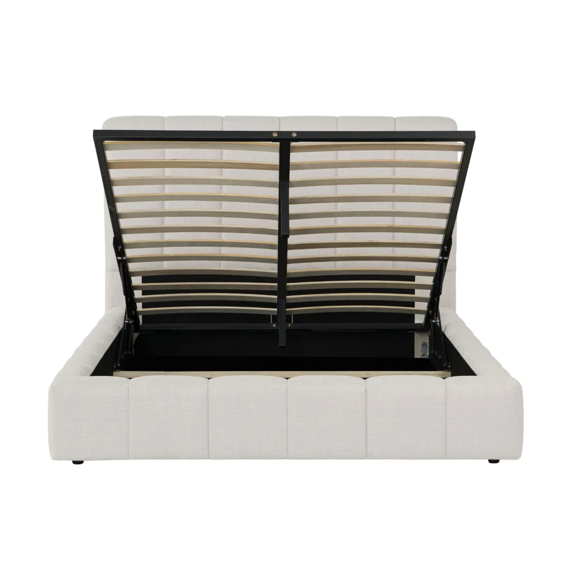 Lit coffre en tissu avec tête de lit beige