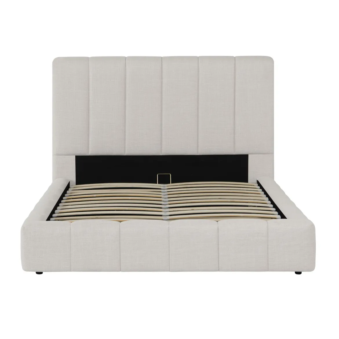 Lit coffre en tissu avec tête de lit beige