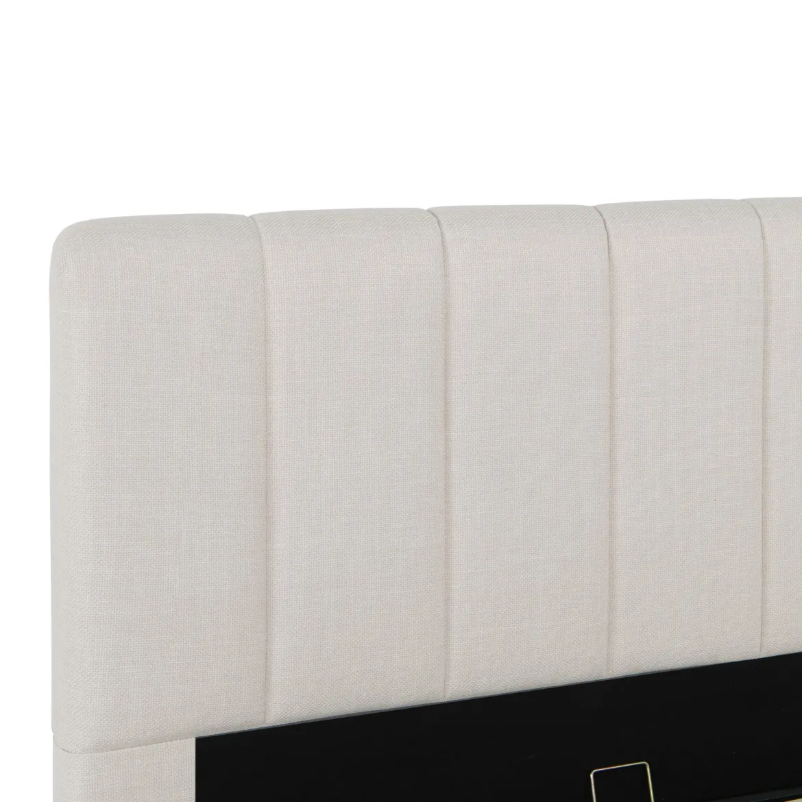 Lit coffre en tissu avec tête de lit beige