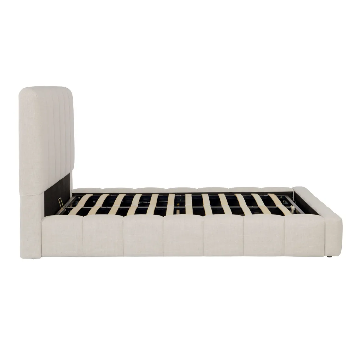 Lit coffre en tissu avec tête de lit beige