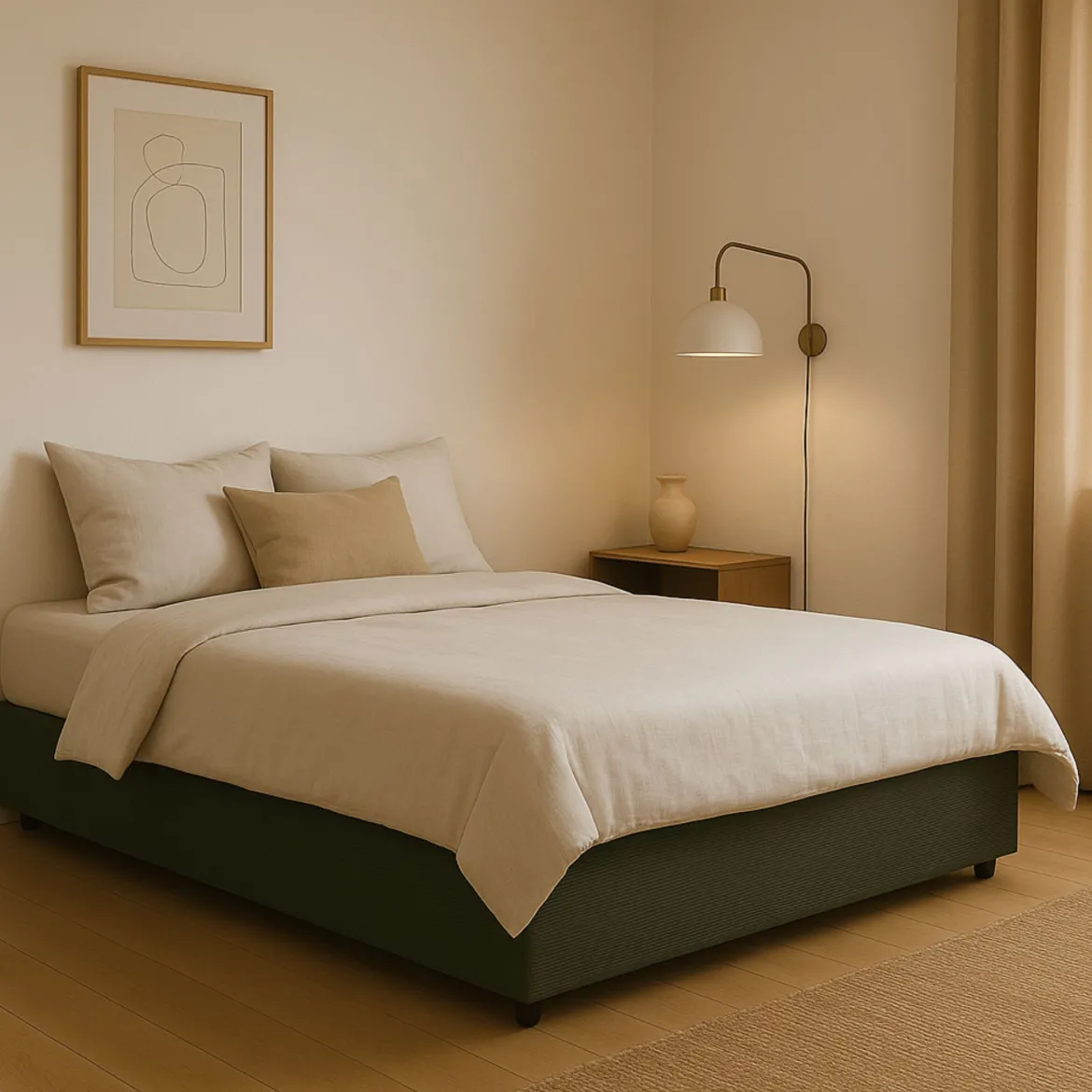Lit coffre en velours côtelé grosses côtes