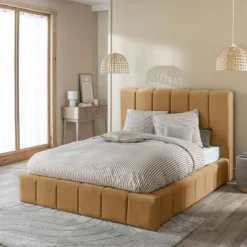 Lit coffre en velours matelassé