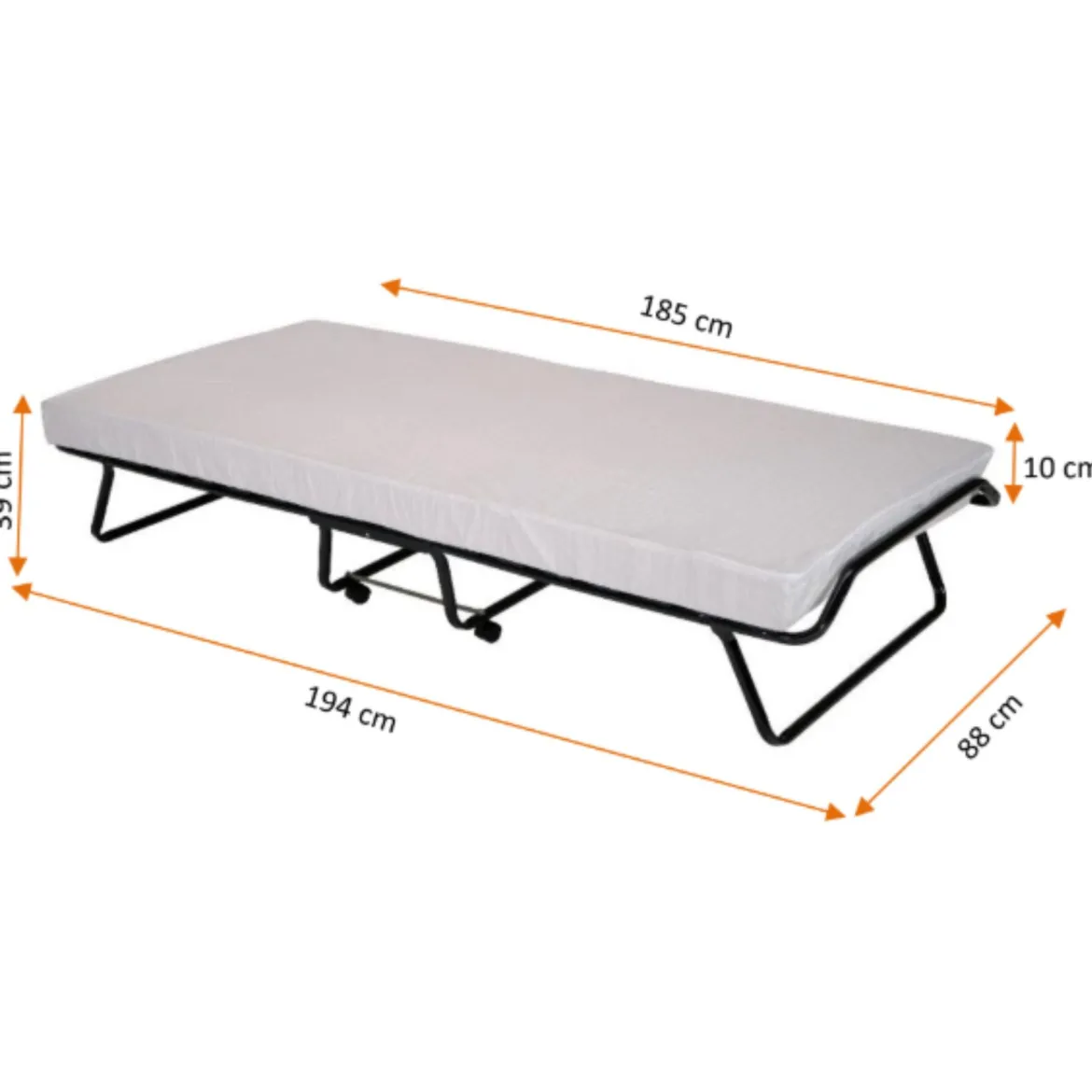 Lit d'appoint pliant avec matelas 1 personne 90x190 cm - Terre de Nuit