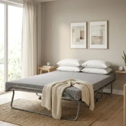 Lit d’appoint pliant 120x190 cm sur roulettes avec matelas Terre de Nuit
