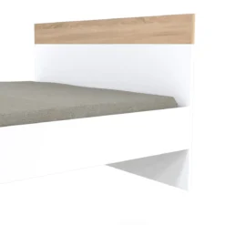 Lit double 140x190cm, blanc et chêne blanchi