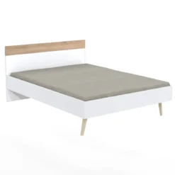 Lit double 140x190cm, blanc et chêne blanchi