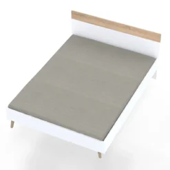 Lit double 140x190cm, blanc et chêne blanchi