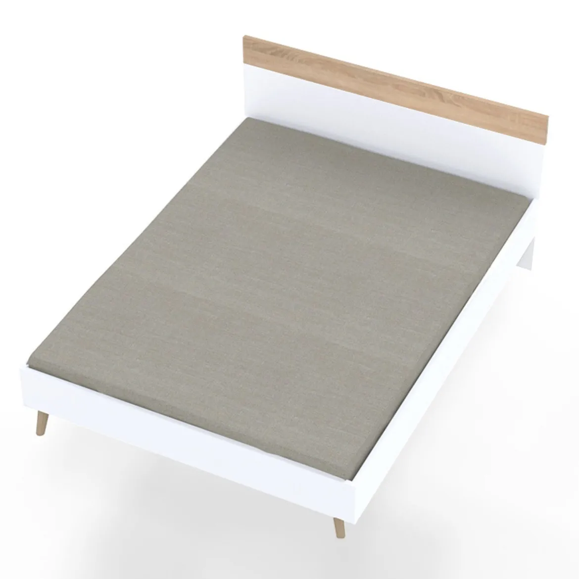 Lit double 140x190cm, blanc et chêne blanchi