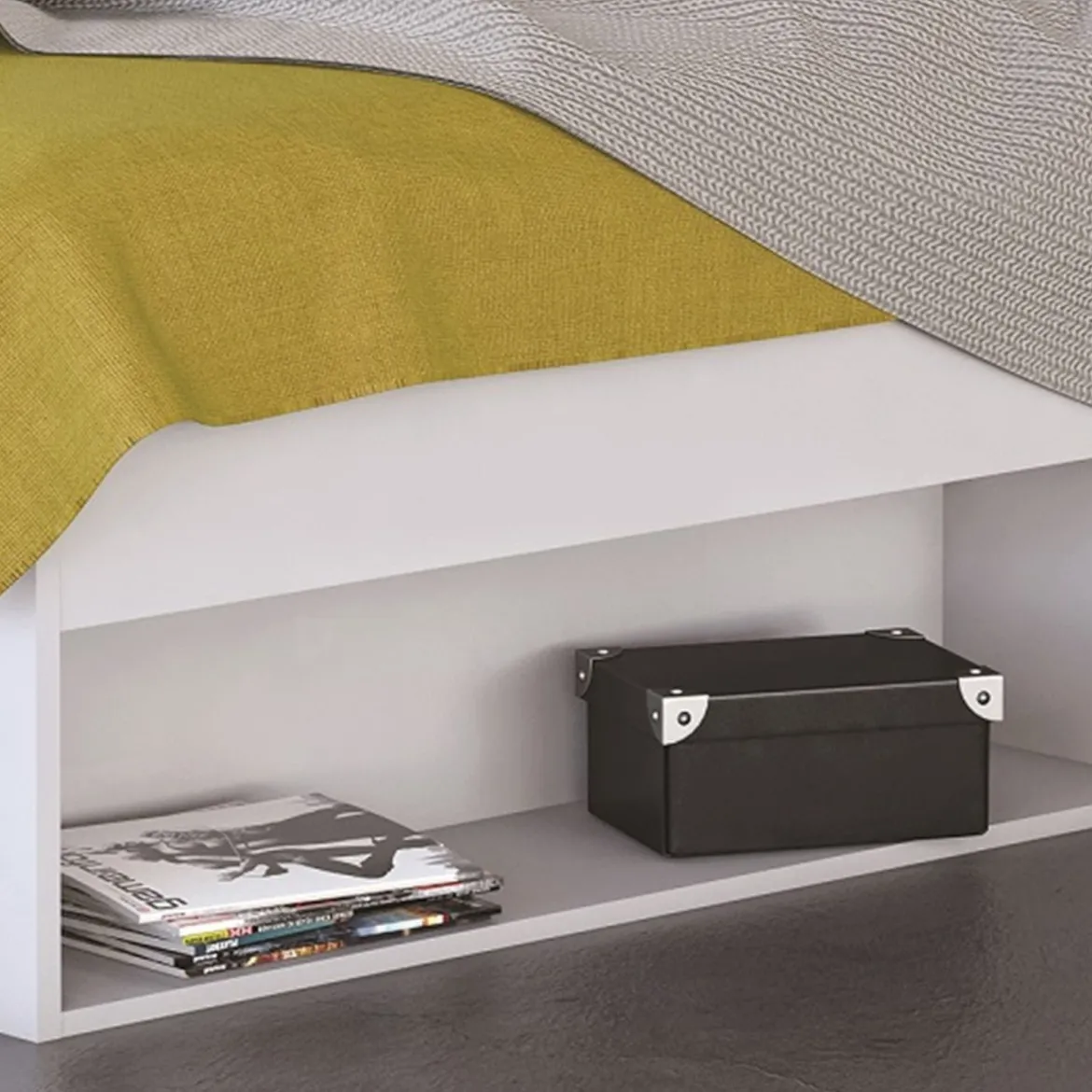 Lit en bois avec tiroir blanc perle - LT177