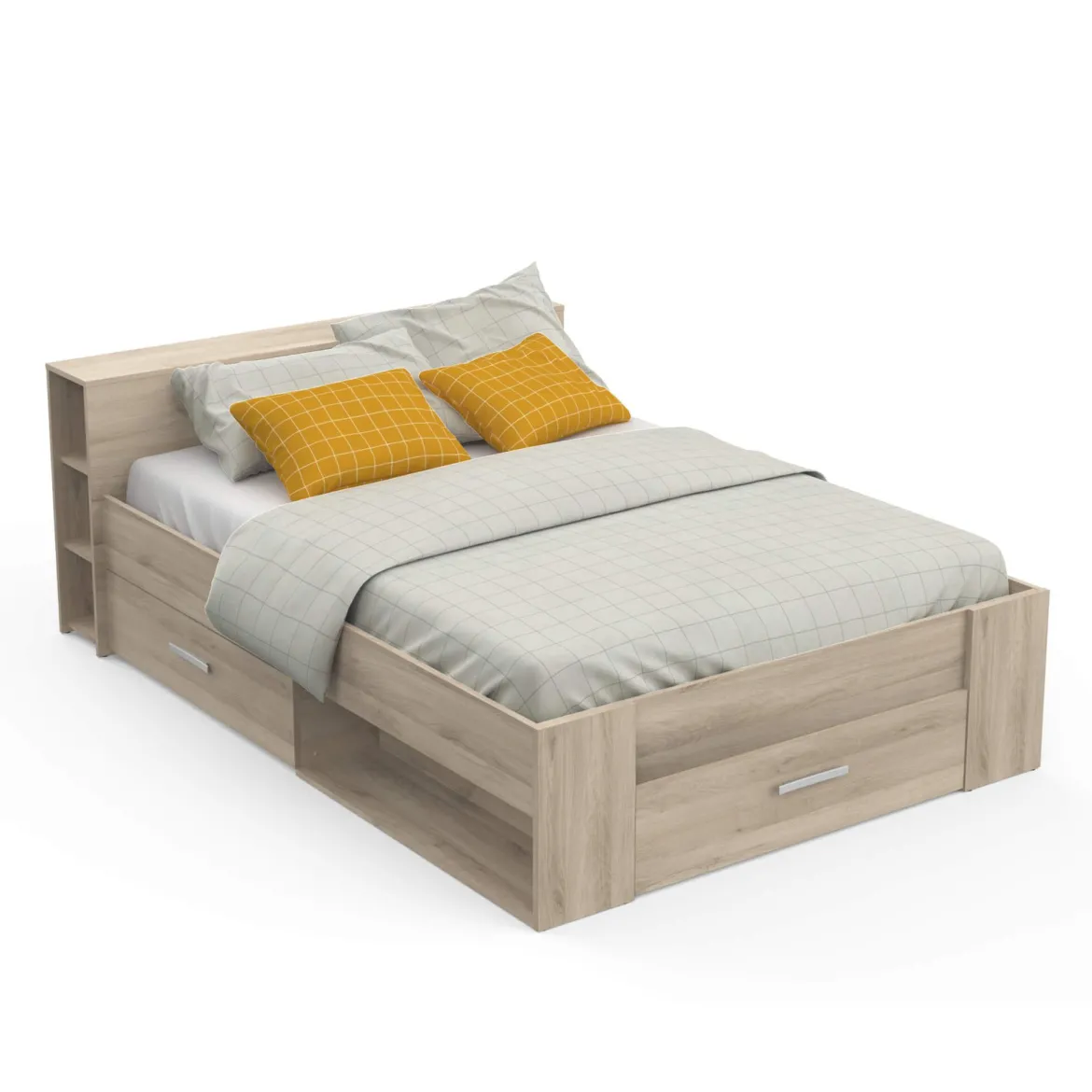 Lit en bois avec tiroir imitation chêne kronberg - LT177