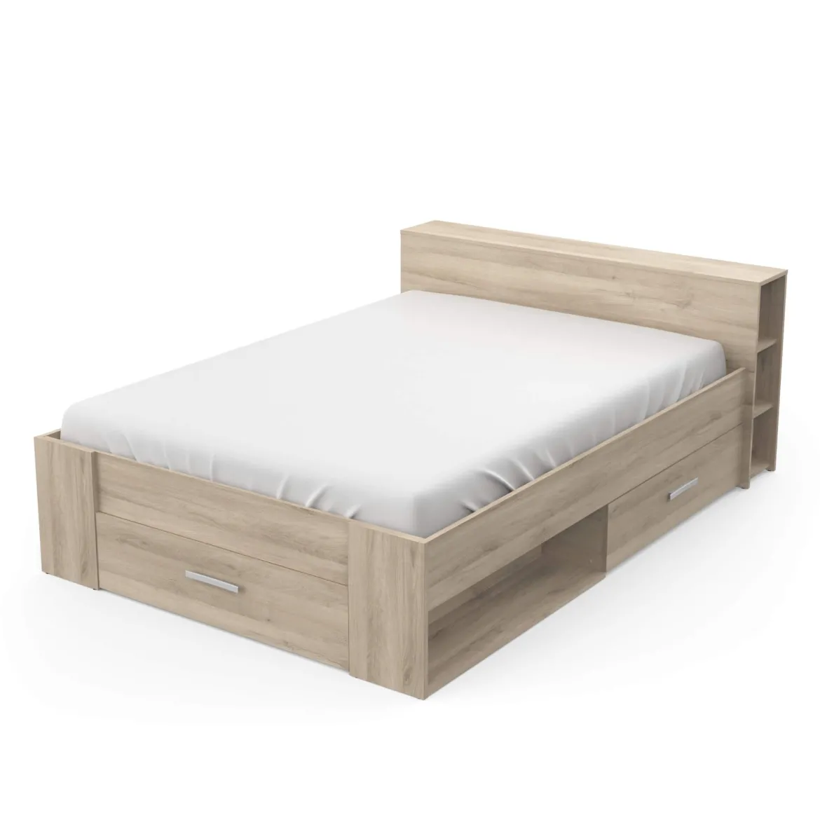 Lit en bois avec tiroir imitation chêne kronberg - LT177