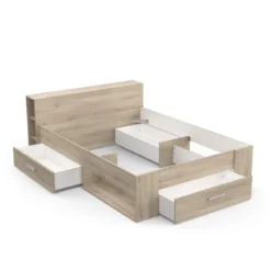 Lit en bois avec tiroir imitation chêne kronberg - LT177