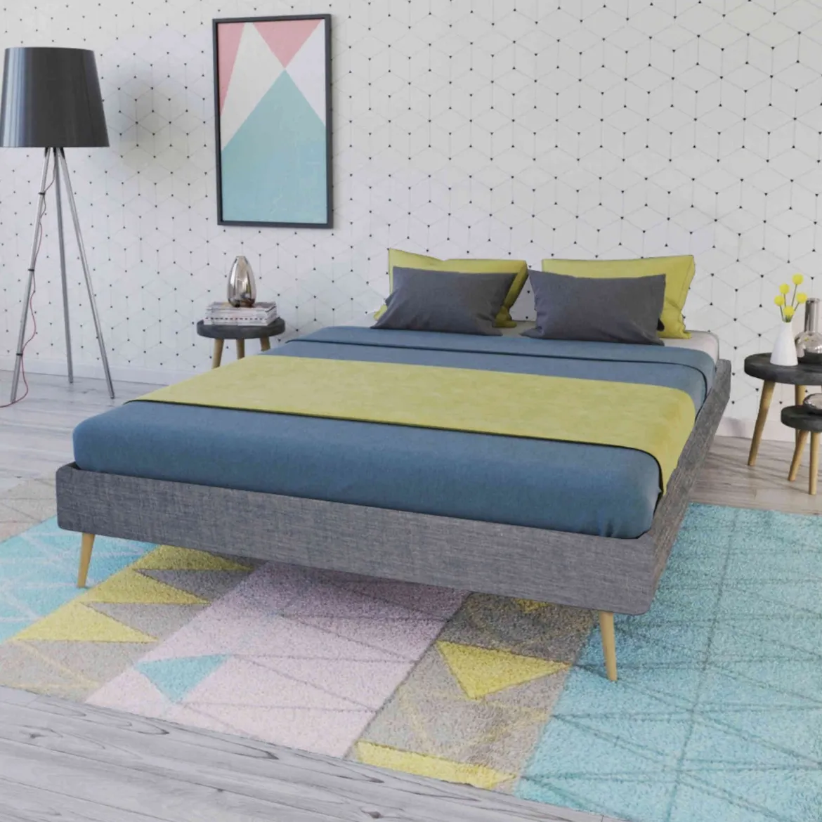 Lit en bois avec tissu anthracite - LT14010