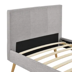 Lit en bois avec tête de lit tissu gris clair - LT17020