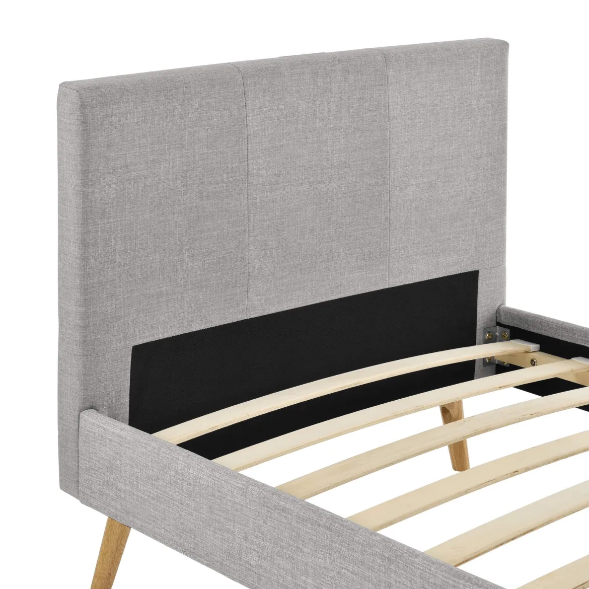 Lit en bois avec tête de lit tissu gris clair - LT17020