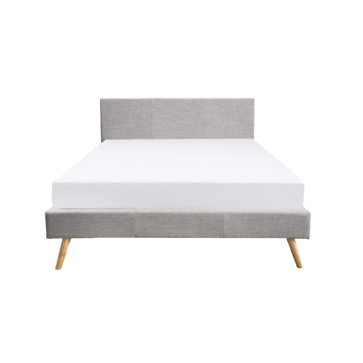 Lit en bois avec tête de lit tissu gris clair - LT17020