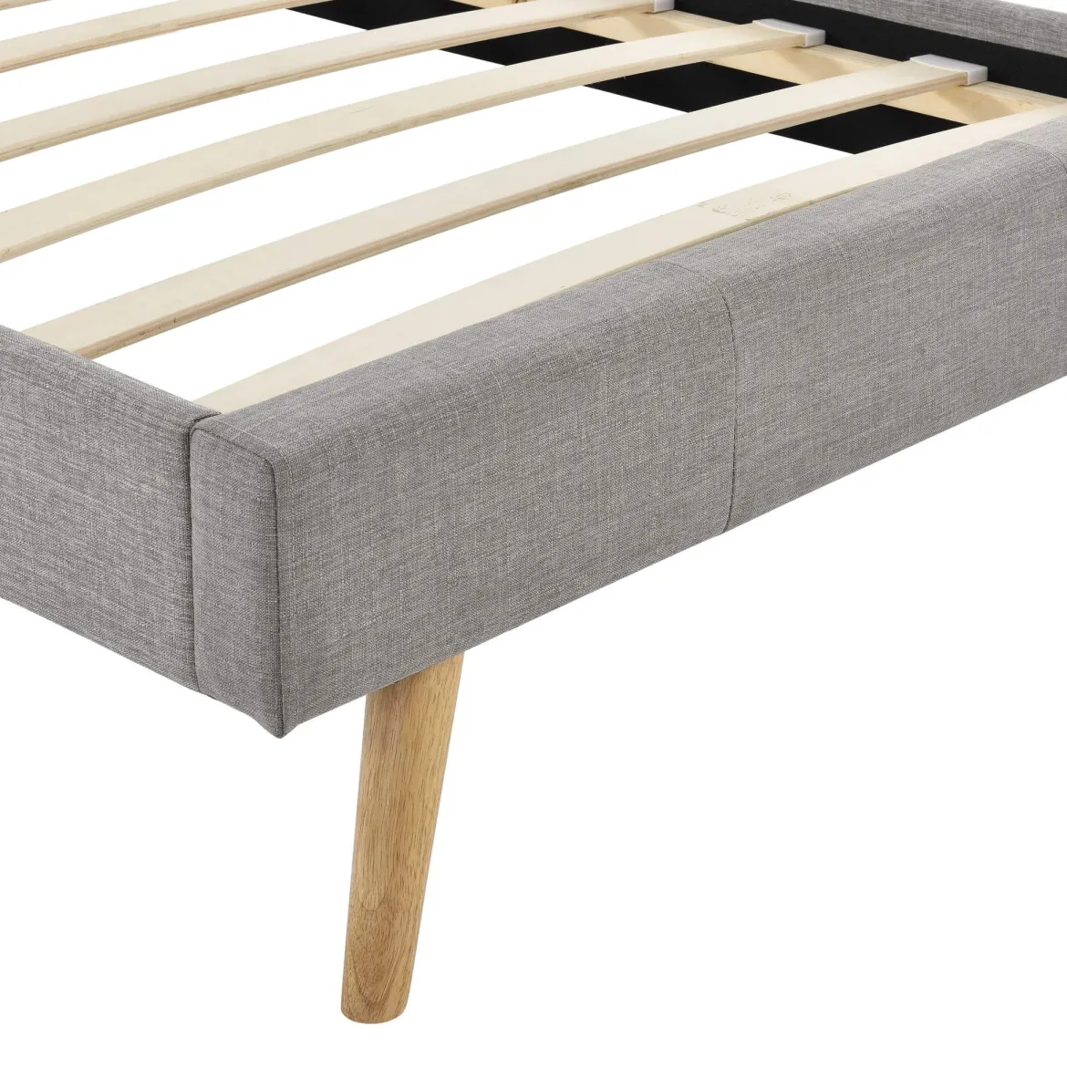 Lit en bois avec tête de lit tissu gris clair - LT17020