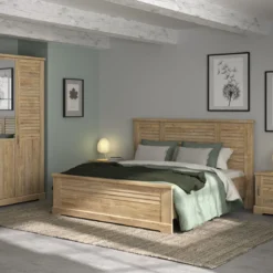 Lit en bois clair imitation châtaignier - LT5066