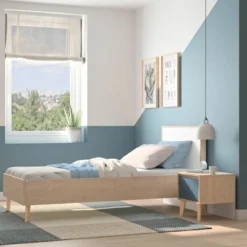 Lit en bois imitation chêne clair - LT5046-1