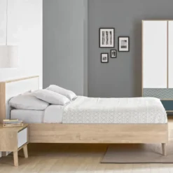 Lit en bois imitation chêne clair - LT5046-1