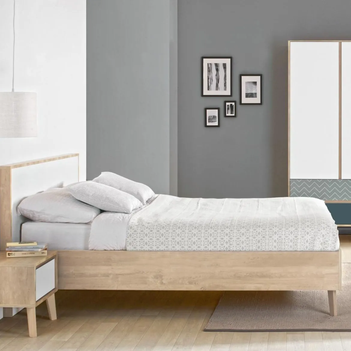 Lit en bois imitation chêne clair - LT5046-1