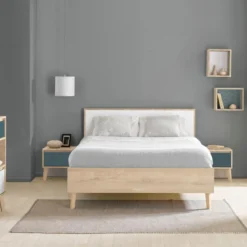 Lit en bois imitation chêne clair - LT5046-1