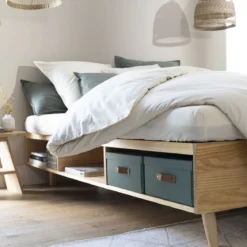 Lit en bois massif naturel avec rangements - LT17024