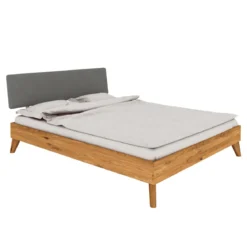 Lit en chêne massif avec tête de lit en tissu - LT36010